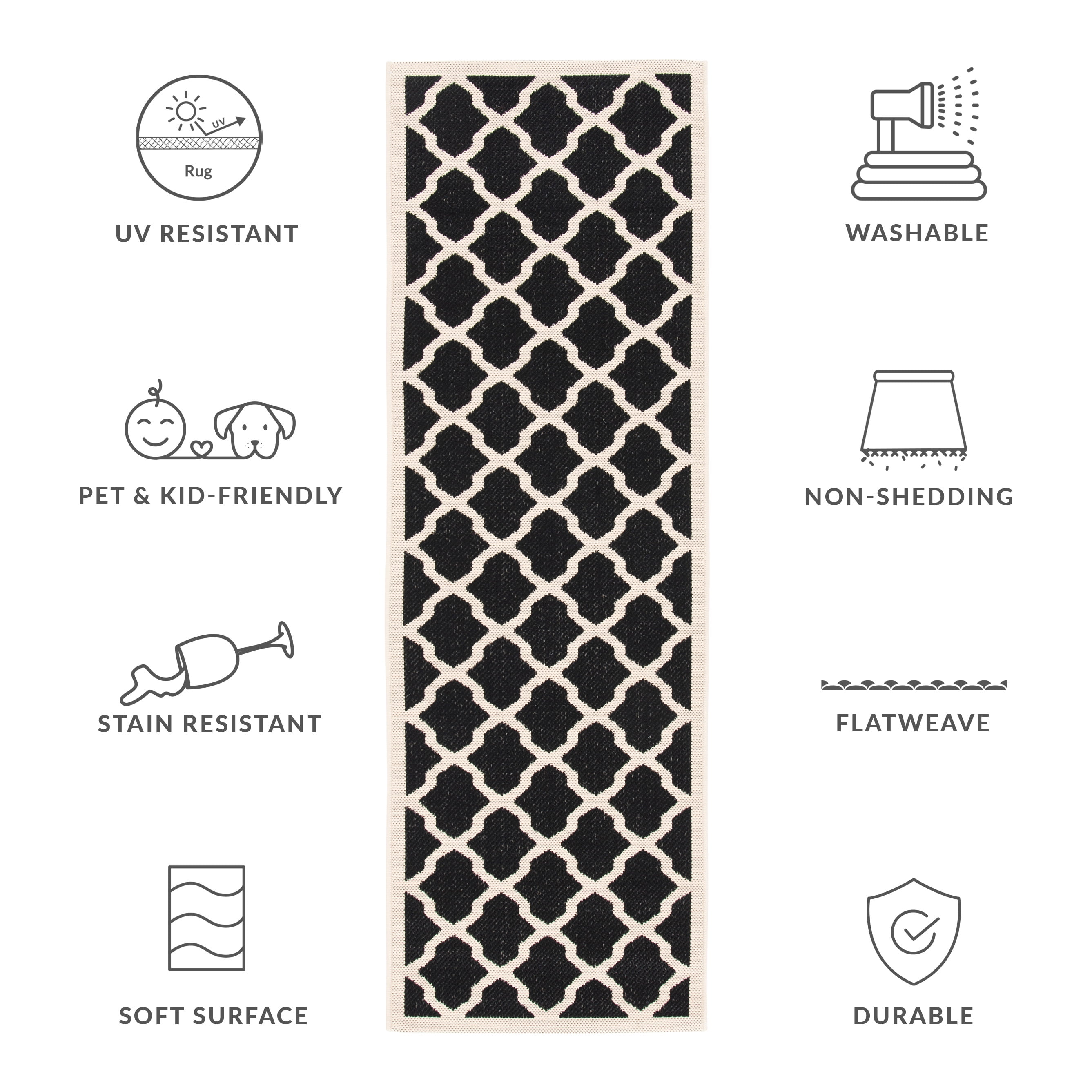 Safavieh Courtyard Amber Geometric Indoor/Outdoor Runner Rug, Black/Beige, 2'3" x 14'