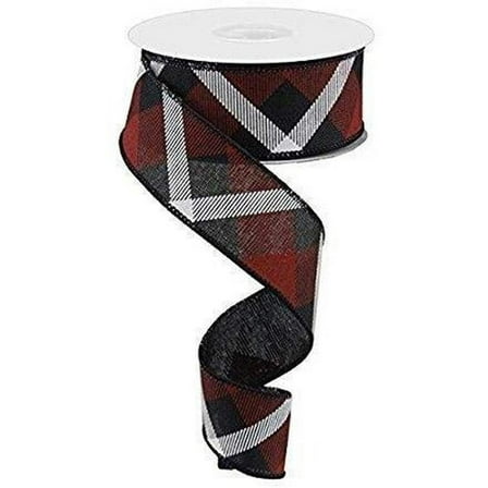 1.5" Printed Plaid Ribbon: Black, Red, White