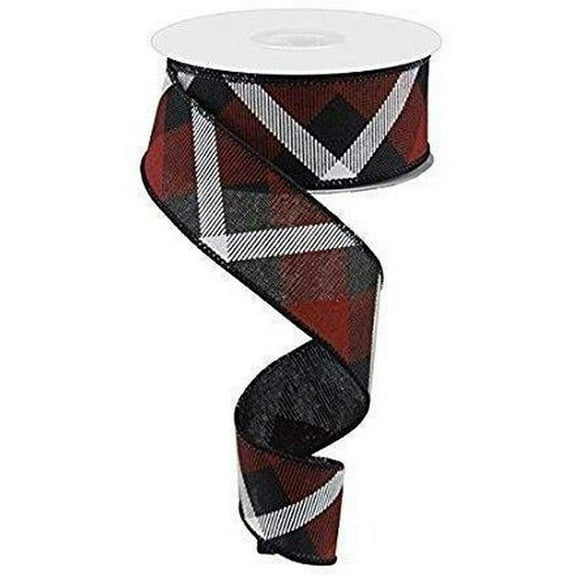 1.5" Printed Plaid Ribbon: Black, Red, White