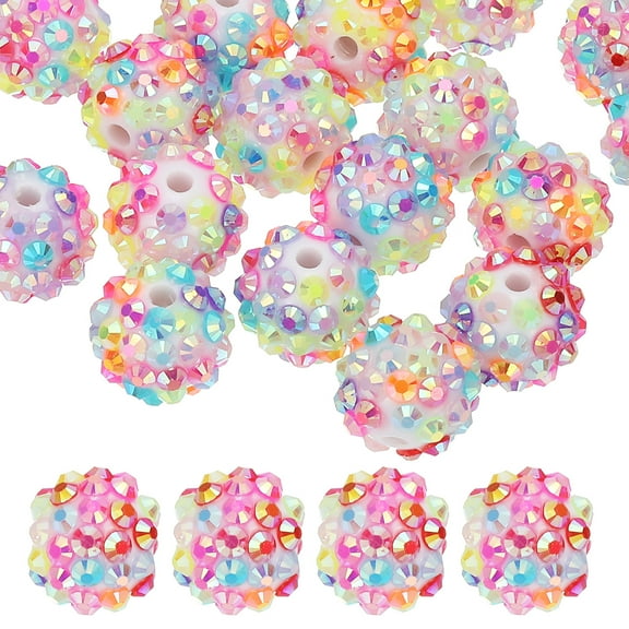 Uxcell 14mm Resin Rhinestone Clay Beads for Jewelry Making, 20 Pack, Rainbow Color