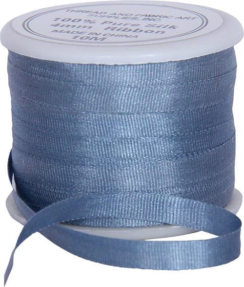  Threadart 100% Pure Silk Ribbon - 4mm Med Blue - No. 585-3  Sizes - 50 Colors