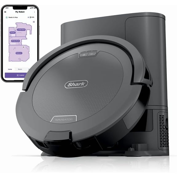Shark Navigator Robot Vacuum and Self-Empty Base with Bagless, 60-Day Capacity and SmartPath Navigation RV2120AE