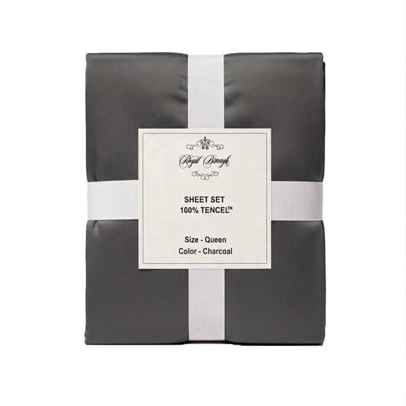 Royal Borough Luxury Tencel Lyocell Sheets Set - Soft Breathable Cooling Sheets for Hot Sleepers - Deep Pockets Hotel Quality Tencel Sheets Cooler Than Cotton - 4 Pieces Queen Size - Charcoal