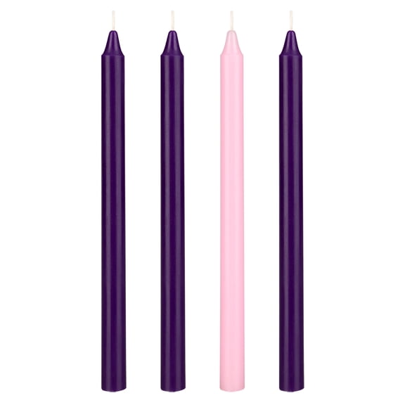 Mega Candles 4 pcs Unscented Christmas Advent Straight Taper Candle, Hand Poured Wax Candles 12 Inch x 7/8 Inch, Holidays, Church, Devotional, Celebration, Party & More