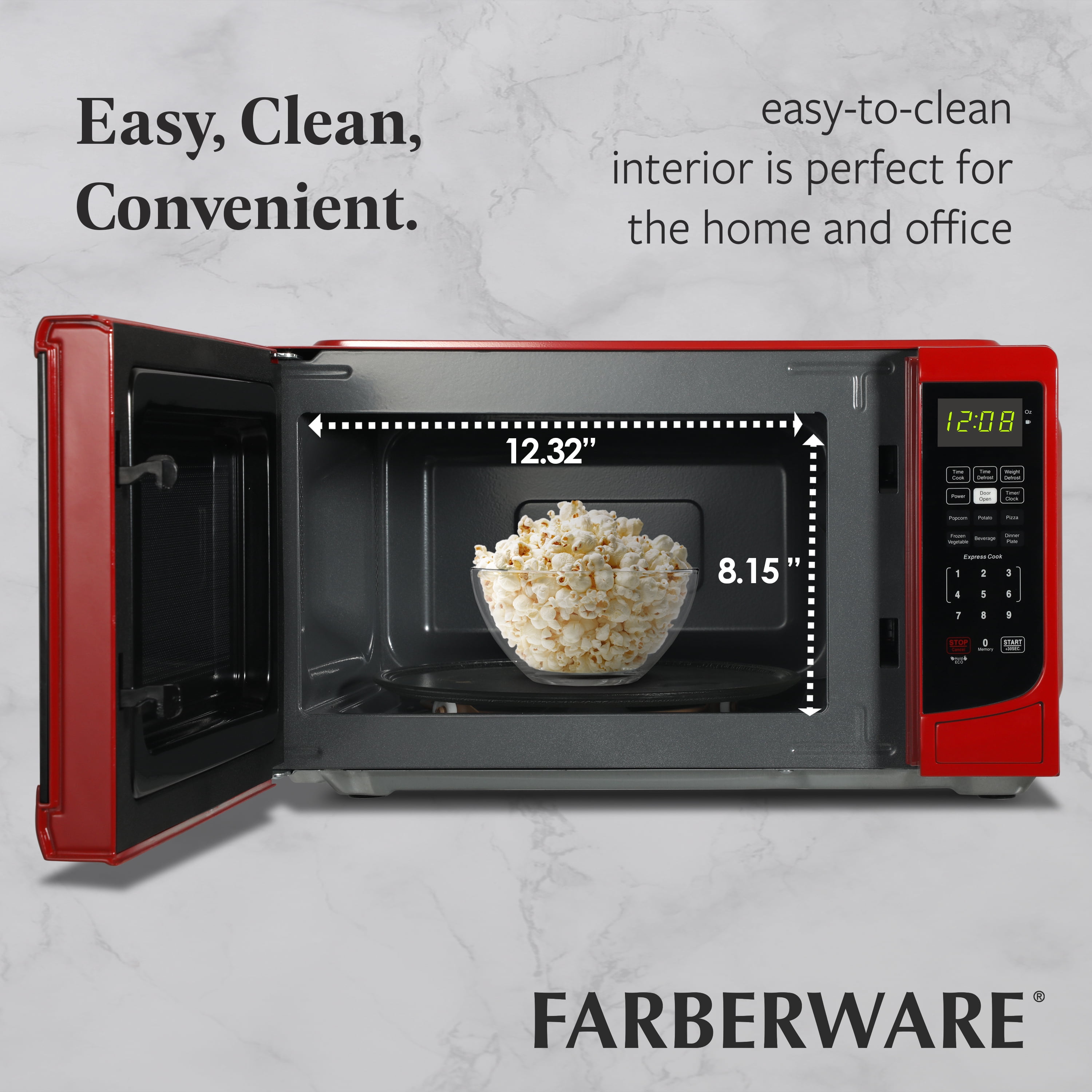Farberware 0.7 cu ft Microwave Oven, 700W Countertop Microwave Oven with LED display, Red