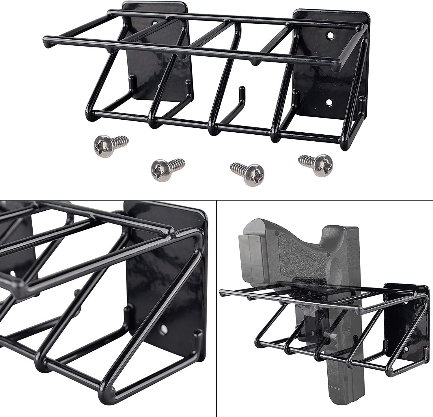 4 Slots Gun Rack Wall Mount, Pistol Rack Fits Most Size Pistols, Gun