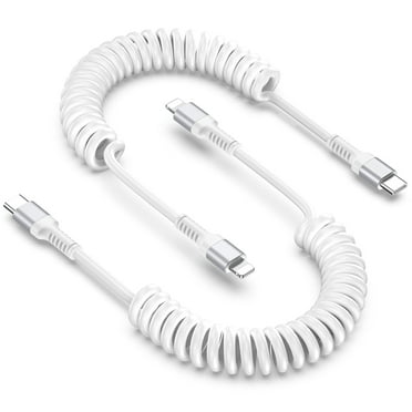 Bioonis Compatible for iPhone Fast Charging Cable 2 Pack, 6FT Coiled USB C to Light-ning Cable, Power Delivery Type C USB Fast Charging Cable USB C Cord Phone Cables Compatible for iPhone, White