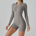 thumbnail image 6 of Short Jumpsuits for Women Zip Up V Neck Gym Playsuits Bodycon Yoga Unitard Long Sleeve Sport Romper All In One Jumpsuit Workout Sports Outfits Running Fitness Bodysuits, 6 of 7