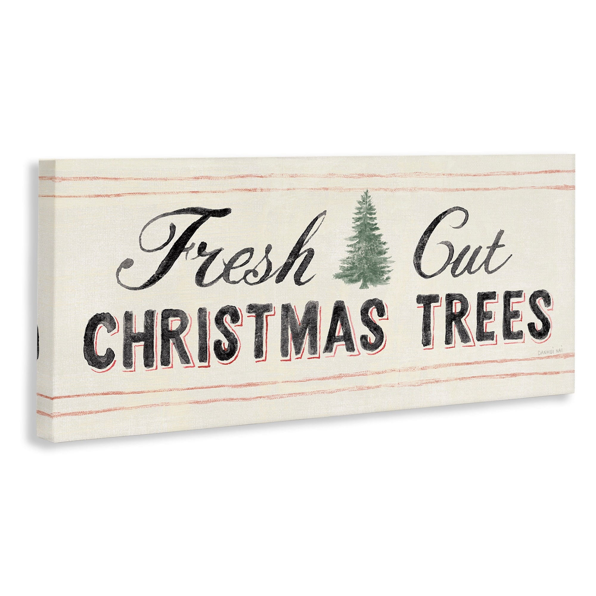 Fresh Cut Christmas Trees Vintage Winter Sign Holiday Graphic Art Gallery-Wrapped Canvas Print Wall Art