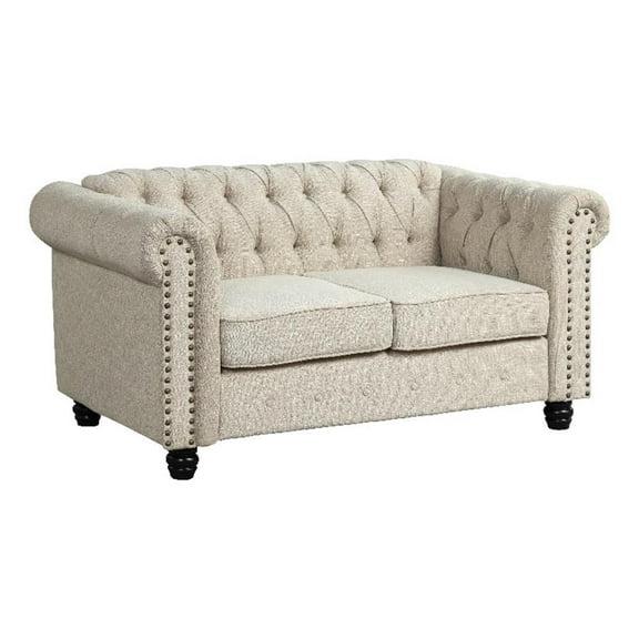 Pemberly Row 61" Button Tufted Linen Fabric Living room couch-Beige