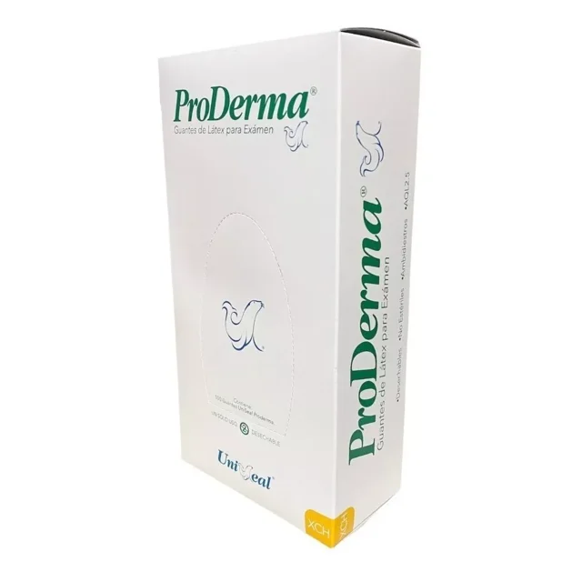 Guantes descartables antideslizantes UniSeal ProDerma color natural talle PP de látex con polvo x 100 unidades
