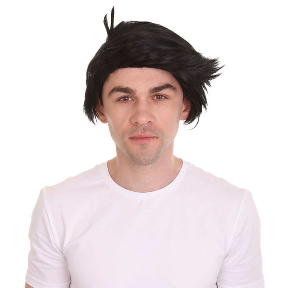 HPO Adult Men's Short Black Retro Cartoon Fred Caveman Fun Wig, Perfect for Your Halloween & Cosplay
