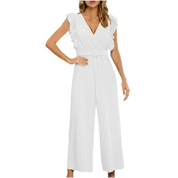Jumpsuits for Women Dressy Casual Ruffle Sleeveless V Neck Long