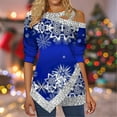 thumbnail image 2 of Fulijie Christmas Tops Snowflake Tops for Women, Blue Woman Plus Size Tops, Women's Long Sleeved Shirt Fine Glitter Christmas Snowflake Print Slant Neck Irregular Top, 2 of 2