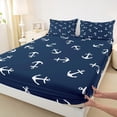 thumbnail image 3 of Summer Anchor Sheet Set Queen Size, Nautical Anchor Bedding Set for Kids Boys Teens Room Decor, Fashion Navy Blue Bed Sheet Set 4pcs with Deep Pocket Fitted Sheet + Flat Sheet + 2 Pillowcases, 3 of 7