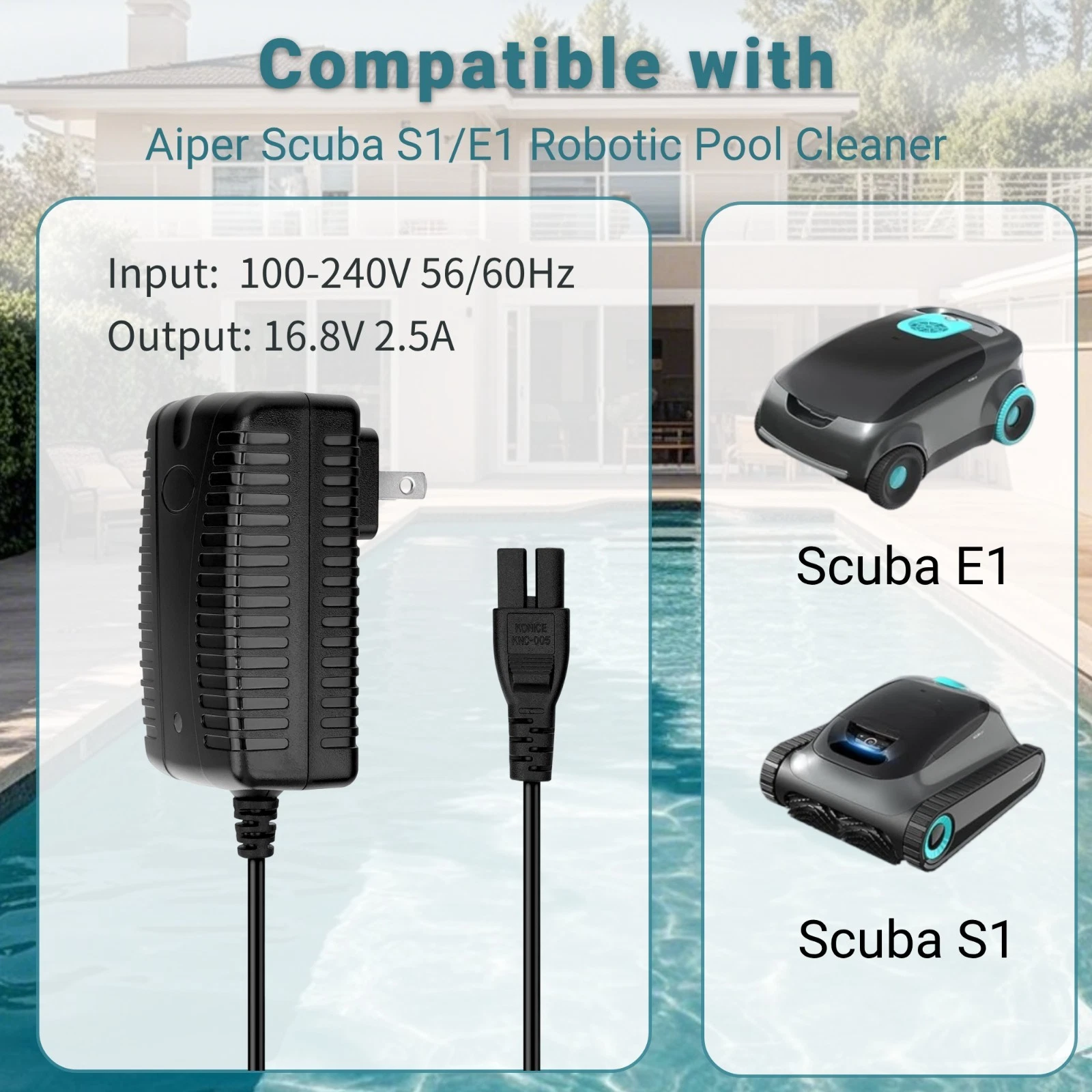16.8V Charger for Aiper Scuba S1 Cordless Robotic Pool Cleaner Compatible with Aiper Scuba S1 E1 14.4V Li-ion Battery Cordless Robotic Pool Vacuum Cleaner Charger Adapter