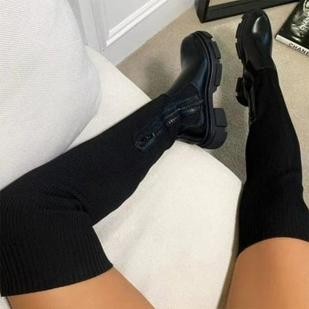 

Women Platform Thigh High Boots Comfortable without Grinding Feet Suitable for Going Beach Side Wear 40 Black