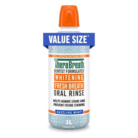 TheraBreath Whitening Mouthwash, Dazzling Mint, Dentist Formulated, 1 Liter