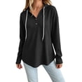 thumbnail image 4 of CQONEPT Waffle Knit Hoodies for Women Lightweight Comfy Pullover Tops Drawstring Long Sleeve Loose Fall Fashion Sweatshirts Blouse Black XL, 4 of 7