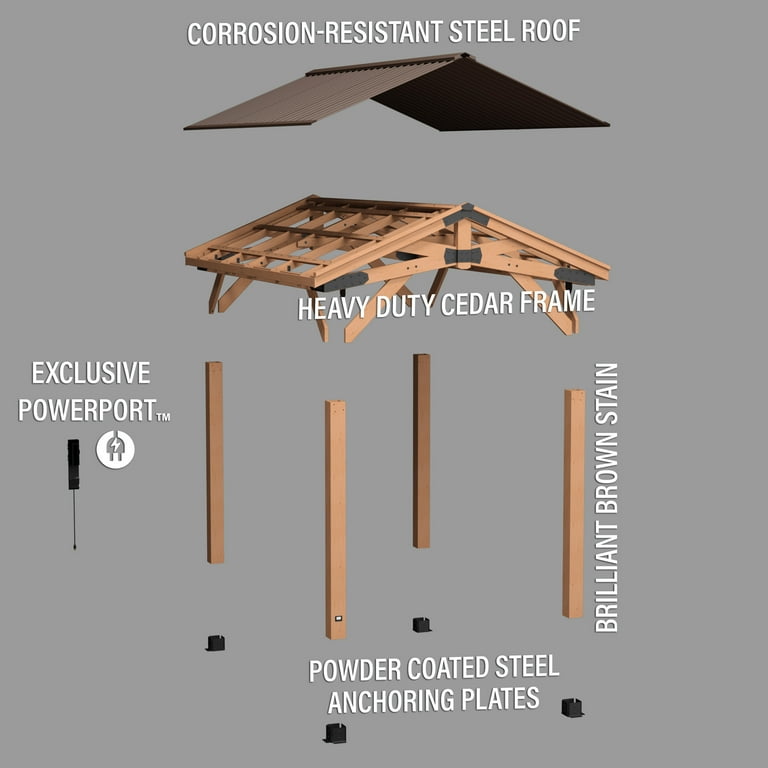 Backyard Discovery Norwood 14' x 10' Cedar Wood Gazebo, Galvanized