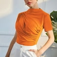 thumbnail image 2 of Plebaso Women's Ruched Tops High Neck Short Sleeve Slim Shirts Solid Color Going out Basic Tees Fashion, 2 of 5