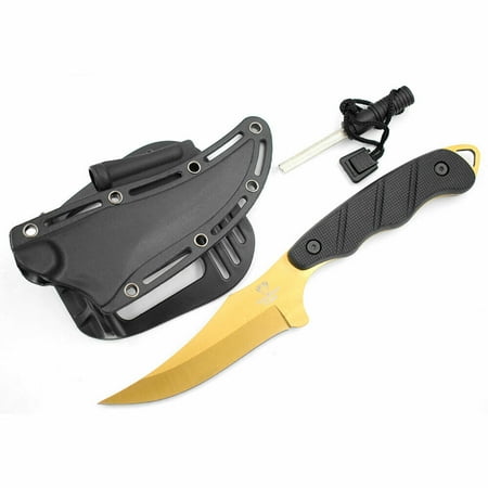 Snake Eye Tactical 9 Survival Trailing Point Knife with Sharpener & ABS Plastic Sheath (Gold)