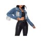 thumbnail image 2 of SAYOO - Abrigo corto para mujer, manga larga/sin mangas con borlas decorativas, chaqueta corta con botones, estilo casual de calle, prendas de vestir exteriores SAYOO  XS S M L, 2 of 6