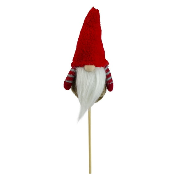 Northlight 11.5" Tiny Gray Faux Fur Santa Gnome with Red Hat and Striped Arms on a Stick Christmas