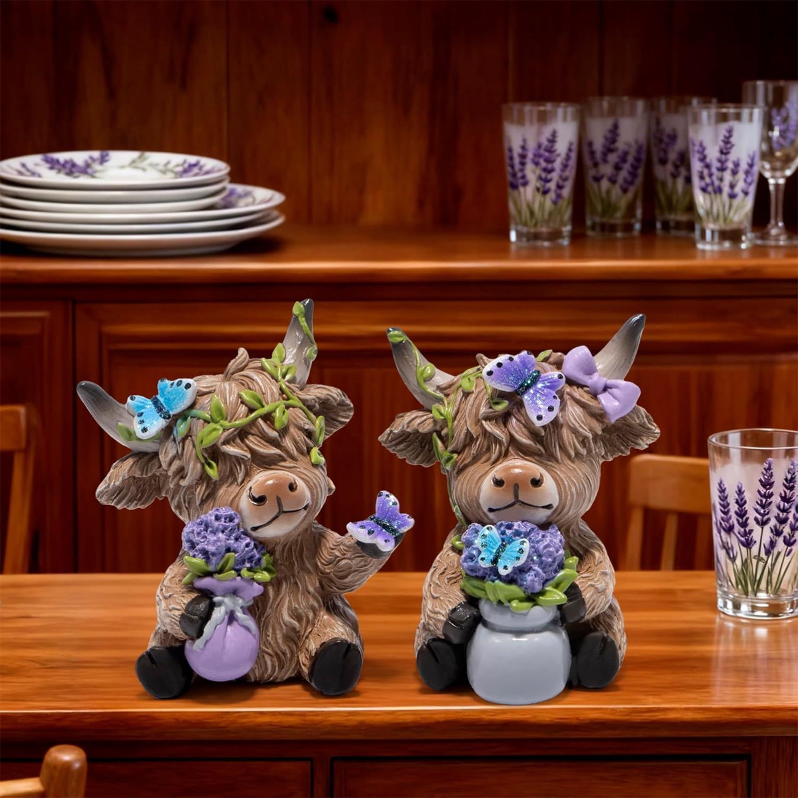 Lavender Calf Figurine Decor, Spring Garden Yard Sculpture Ornament, Home Desktop Display For Living Room Patio Balcony Decoration