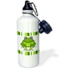 3dRose Cute Happy Green Frog with Stripes, Sports Water Bottle, 21oz