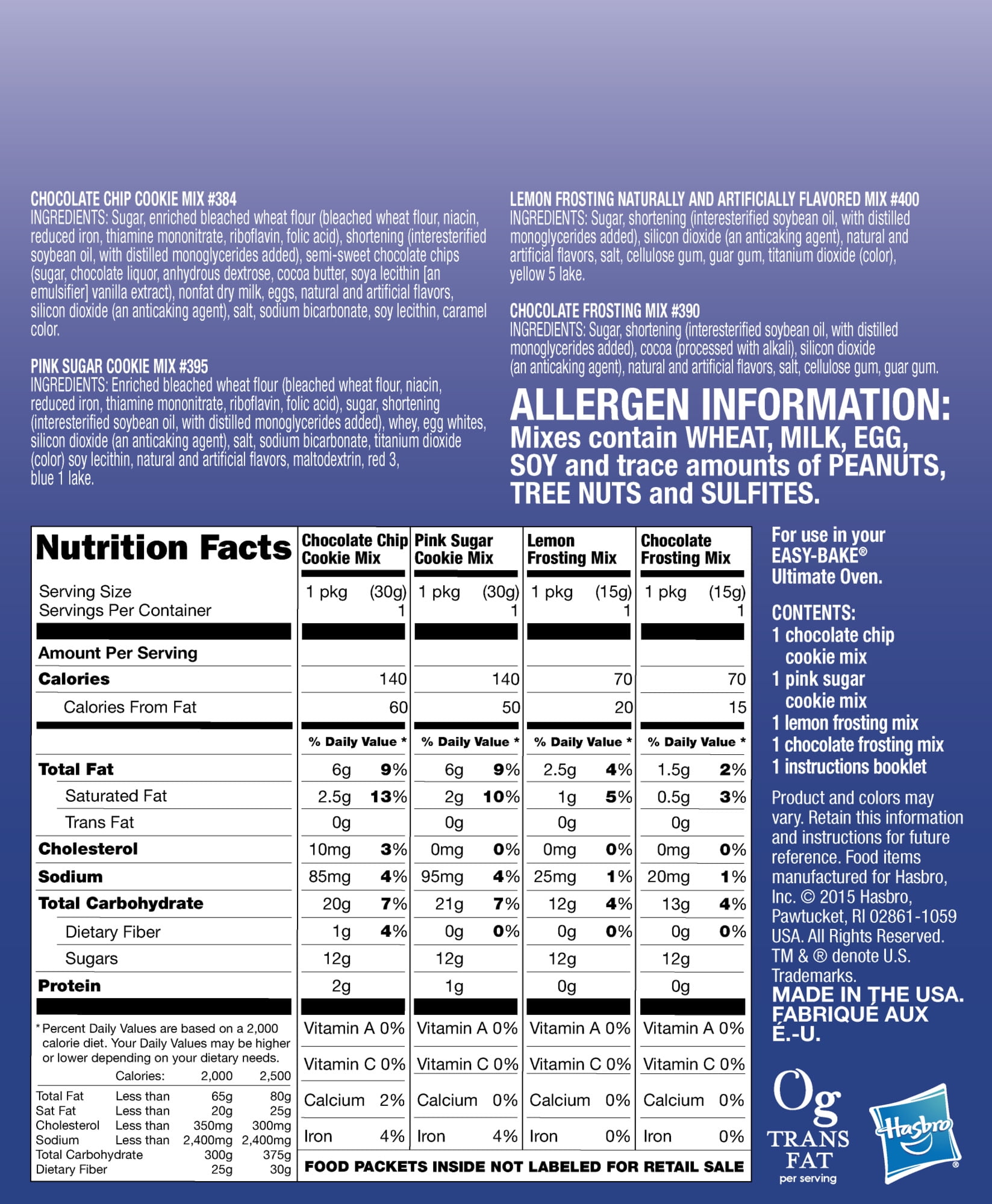 EasyBake Oven Chocolate Chip and Pink Sugar Cookies Refill Pack Ages 8