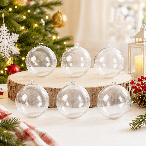 Clear Fillable Ornament Balls Set Of 6 Transparent Plastic Christmas Hanging Decorations For Diy Crafts Tree Decor Wedding Party Home Display Clear