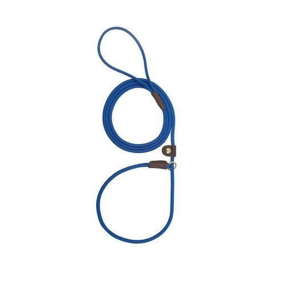 Slip Style Leads Show Dog Trainer Handling Leather Slide Rope Leash 1/2" X 6' (Blue)