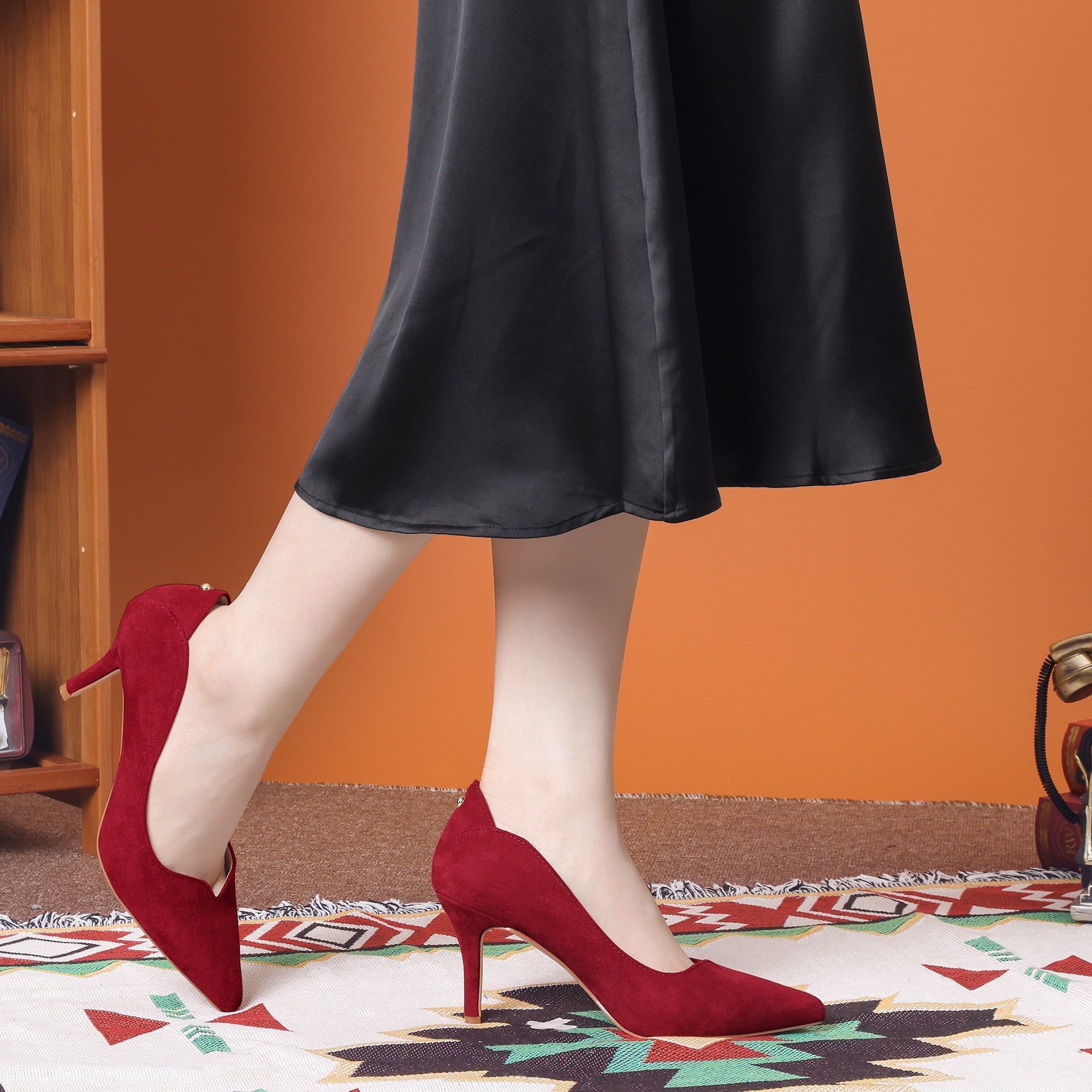 Unique Bargains Women's Pointed Toe Pull on Stiletto Heels Pumps