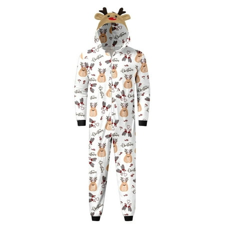 

Sprifallbaby Matching Christmas Pajamas for Family Long Sleeve Elk Antler Hooded Romper Zip Up Jumpsuits