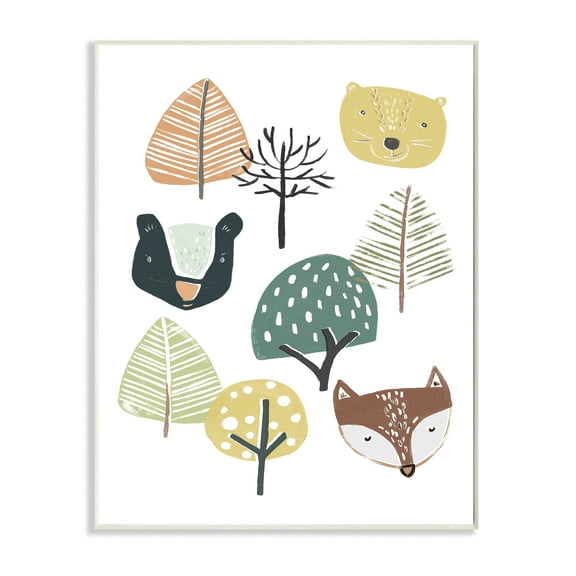 Stupell Industries Forest Animal Faces Trees Cartoon Family Design Paintings Unframed Art Print Wall Art, 10x15, by June Erica Vess