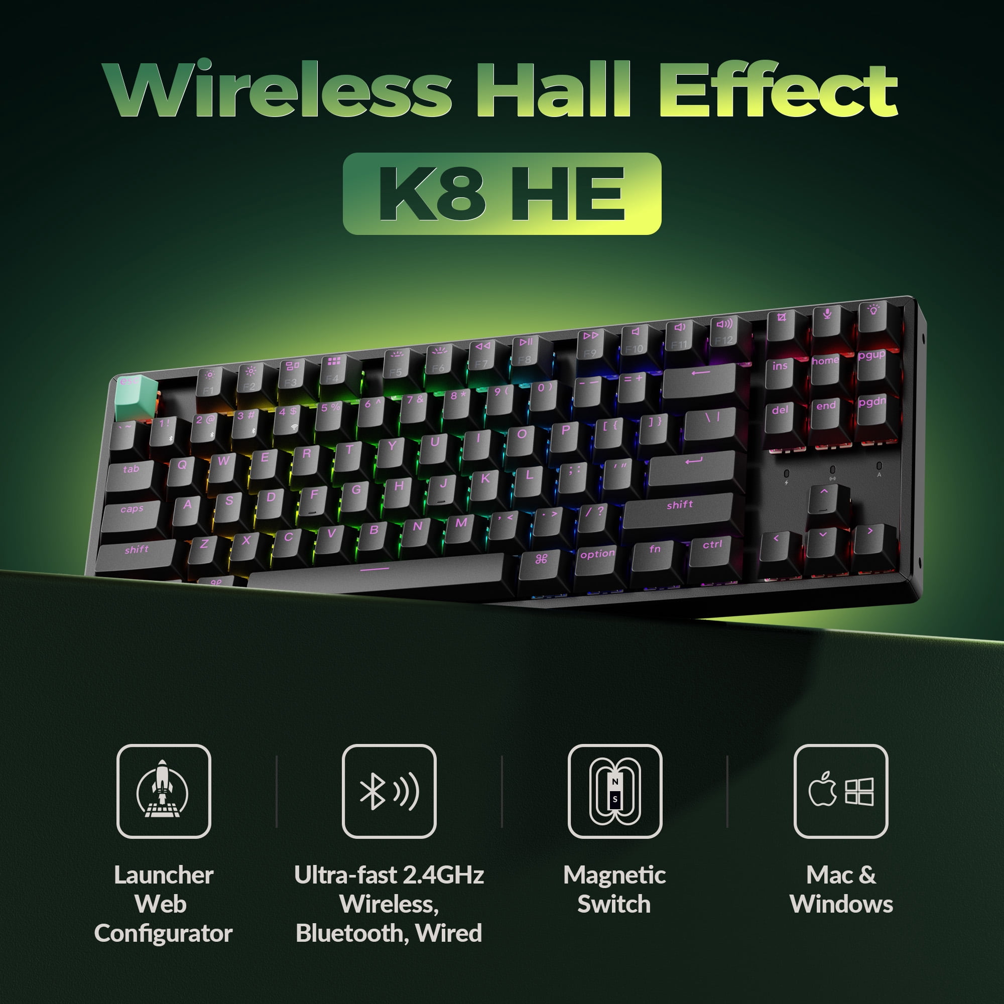 Keychron K8 HE TKL Wireless RGB Magnetic Switch Keyboard, Rapid