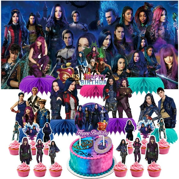 Descendants Honeycomb Centerpieces Table Toppers Backdrop Decorations for Birthday Party Decor Supplies Banner