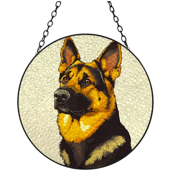 German Shepherd Dog Stained Glass Suncatcher Colored Handmade Window Hangings Glass Suncatcher Crafts Kits for Indoor Garden Christmas Decor and Memorial 16x16cm(2)