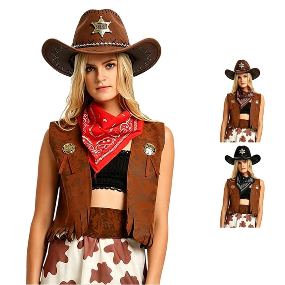 XIAOCHA Women's Embellished Cowboy Hat Cattleman Shapeable Brim Outdoor Farm Wide Brim Western Hat,Coffee