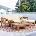 thumbnail image 3 of 5-Piece Outdoor Backyard Patio Wood Sectional Sofa Seating Group Set with Cushions (Beige), 3 of 12