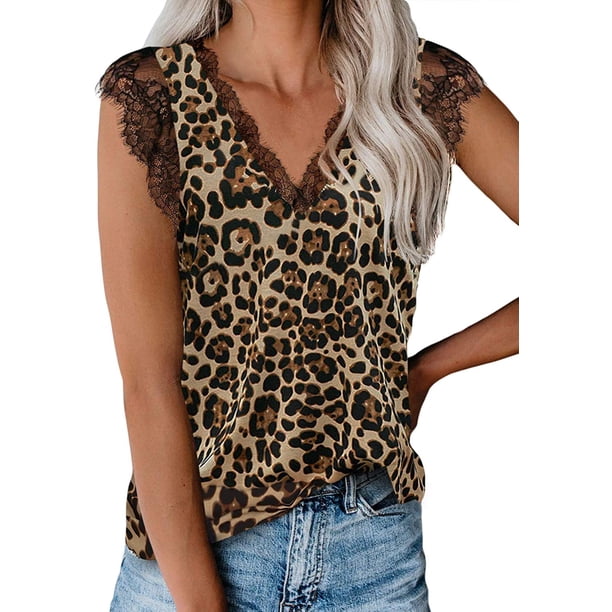 Blusa sin mangas con cuello en V y tiras de encaje con estampado floral para mujer Xemadio LRWJ115-3