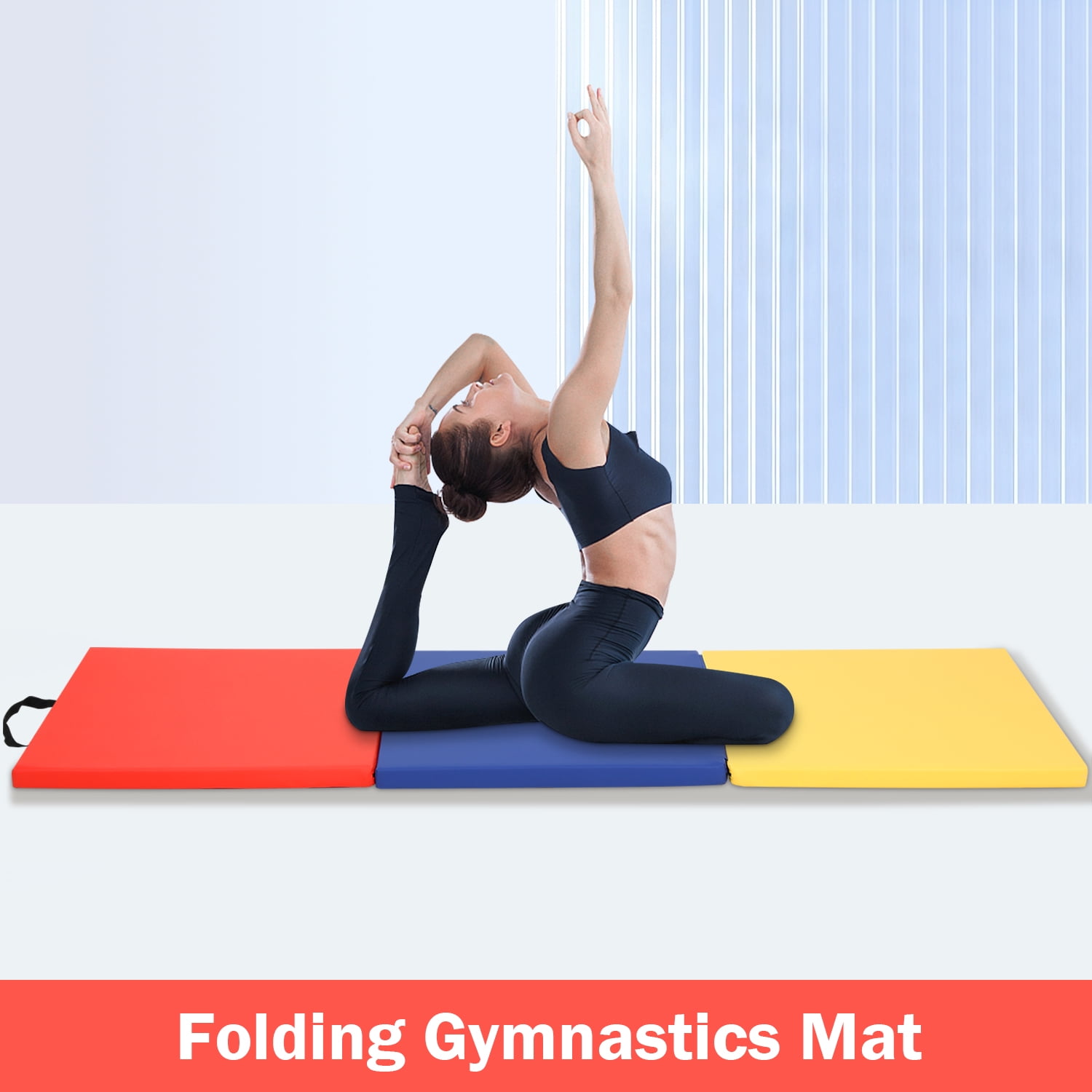 NiamVelo 6'x2'x1.5" Gymnastics Mat Folding Tumbling Mats 3-Fold Gymnastics Equipment PU Leather Exercise Mat Yoga Mat with Carrying Handles for Home Workout Outdoor, CM