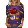 thumbnail image 2 of Cavosen Mardi Gras Blouses for Women 3/4 Sleeve Holiday Carnival Crewneck Blouse Mask Graphic Print Tops Festival Novelty Shirts Casual Athletic Tees Party Shrove Tuesday T-Shirts 4XL, 2 of 5
