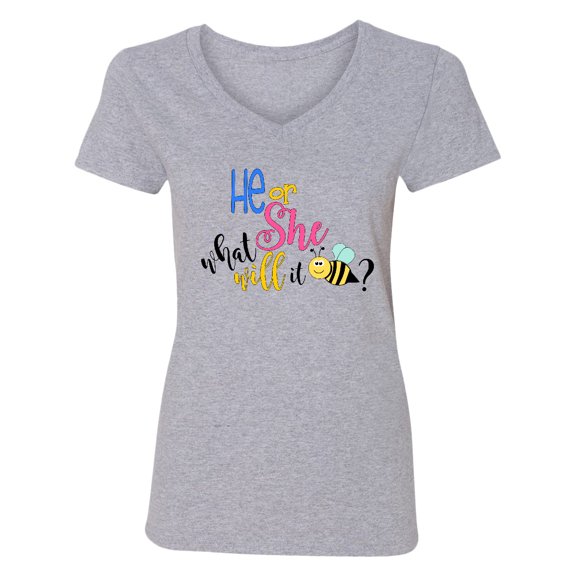 Inktastic He or She What Will It Be? Women's V-Neck T-Shirt