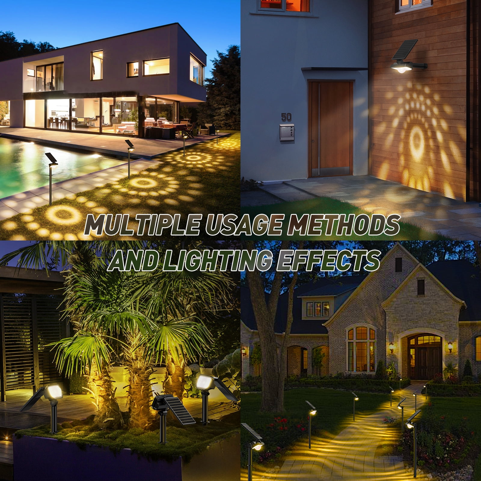 Quntis Solar Spotlights Outdoor, Adjustable Dual-Lens Solar Landscape Lights, IP65 Waterproof, 3 Brightness Modes & Auto-On/Off, High-Efficiency Solar Powered Spotlights for Yard, Pathway