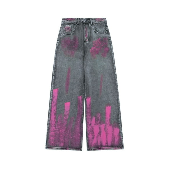 Bmisegm Retro Jeans Street Hip Hop Contrast Design Feel Wide Leg Pants Loose Casual Pants Y2K Jeans for Women Pink L