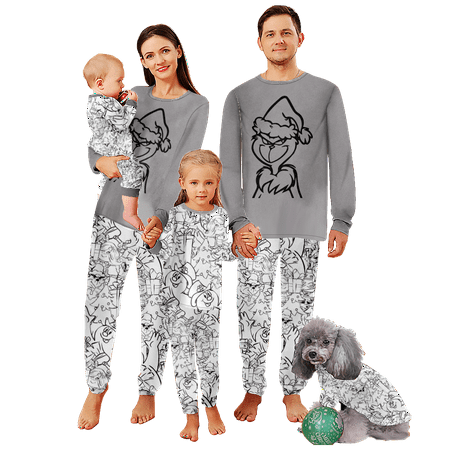 

FUNIER Matching Family Christmas Pajamas Cartoon Monster Print Baby-Kids-Adult-Pet Size 2 Pieces Top and Pants Bodysuits Pajamas Set