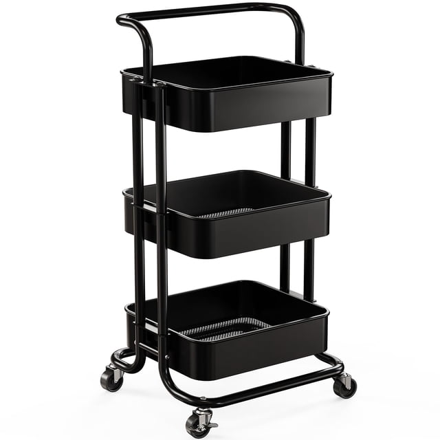 Utility Cart Pipishell de malla de 3 niveles con asa y ruedas bloqueables
