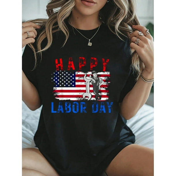 Happy Labor Day Union Worker Celebrating My First Labor Day T-Shirt Women's Round Neck Short Sleeve T-Shirt Fashion Graphic Tees Women Top